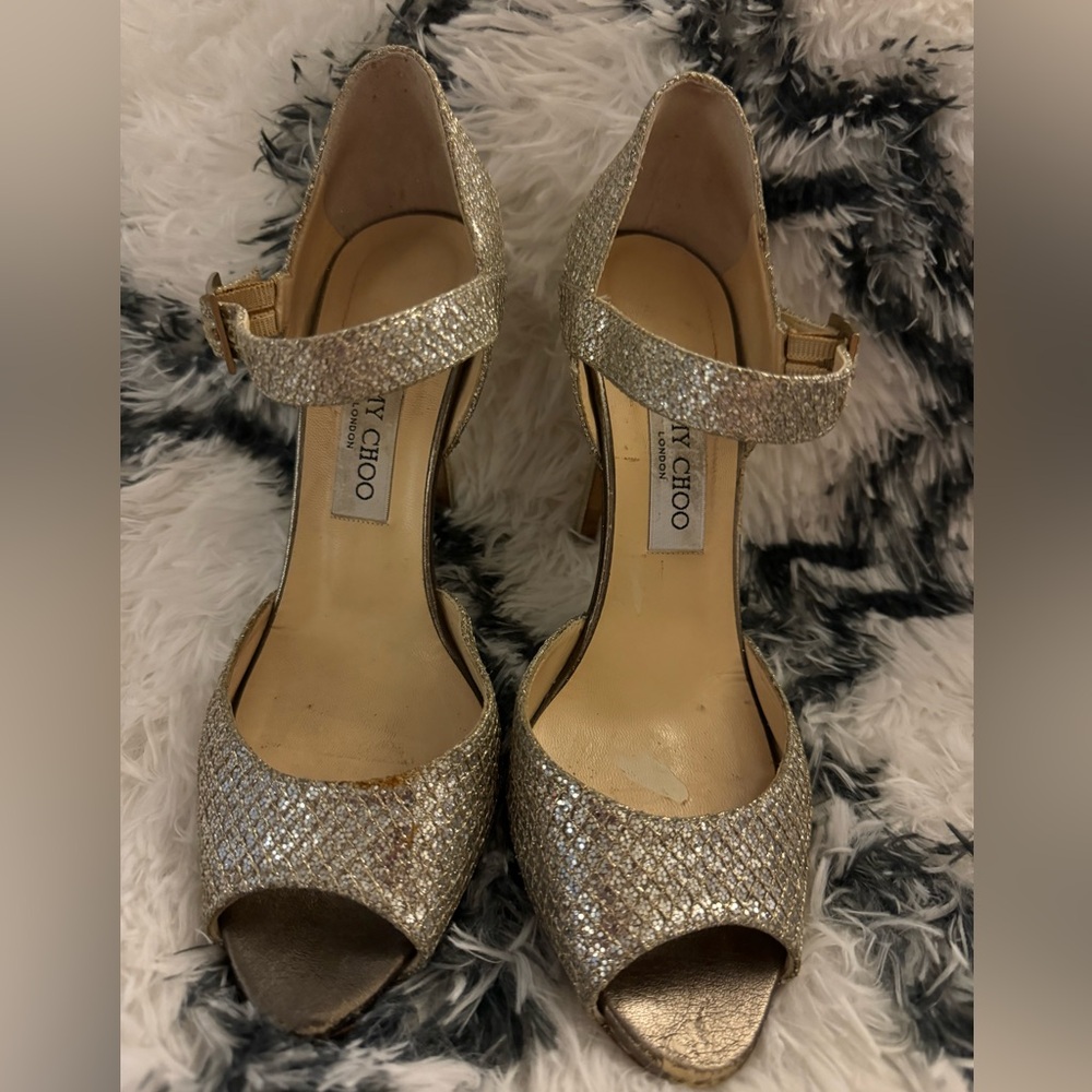Jimmy Choo Silver Open-Toe Heels